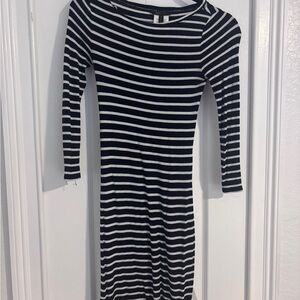 BCBGMaxAzria Black and White Striped Long Sleeve Dress